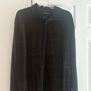 VTG M.E. Sport Men’s Velour LS Polo Pullover Crosshatch Pattern Blk/Brn Size L